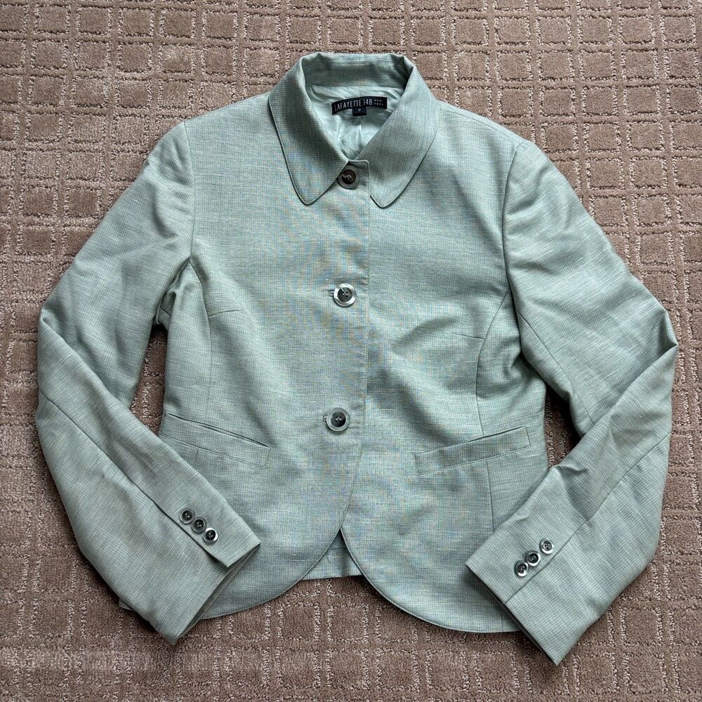 Lafayette 148 Wool Linen Mohair Jacket Women's 8 Light Green Career Office